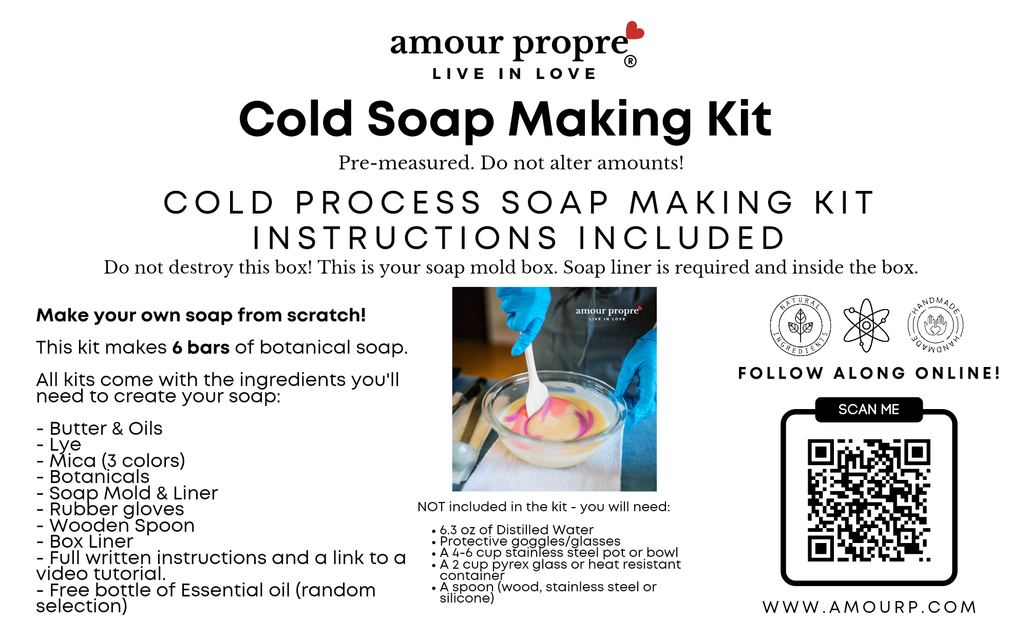 Amour Propre Cold Process Soap Making Kit | Create Your Own Luxurious Botanical Soap Bars!