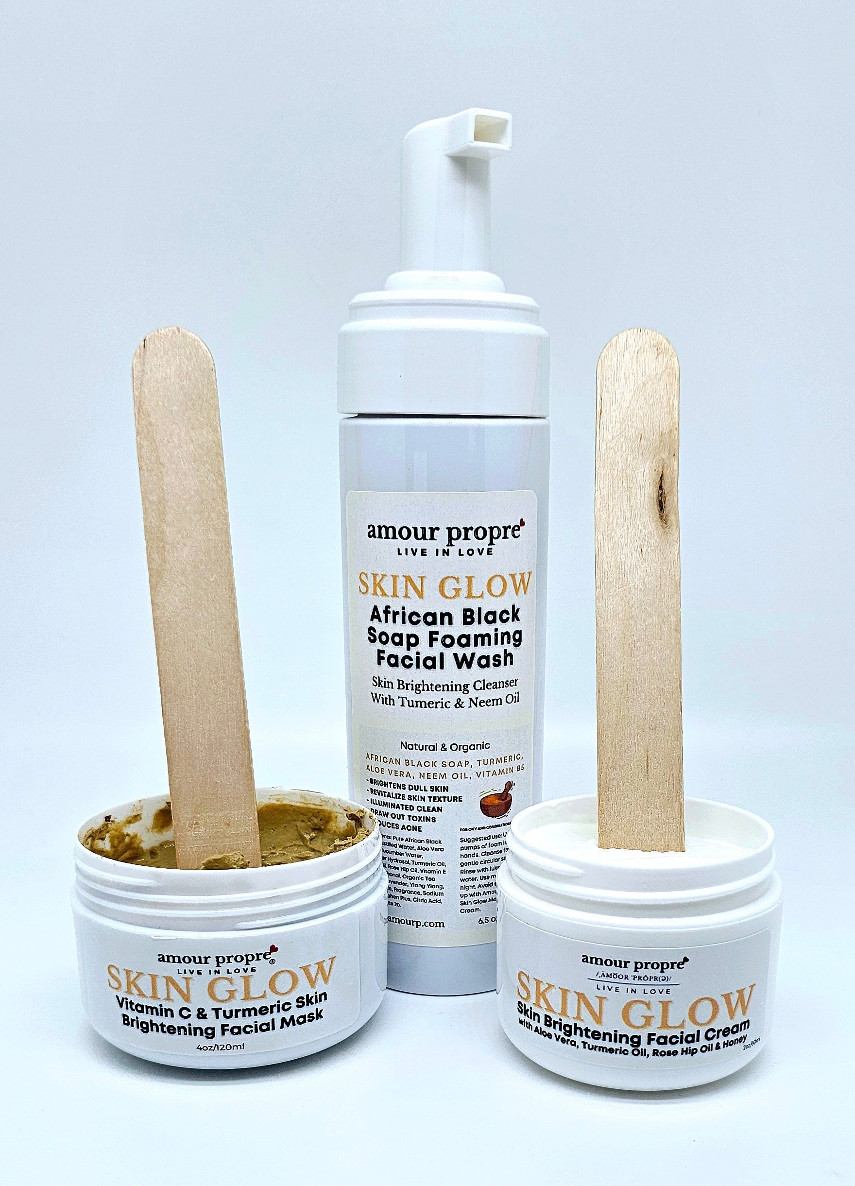 SKIN GLOW: Skin Brightening Facial Care Solution | Foaming Facial Wash, Skin Brightening Face Mask, Turmeric Face Cream