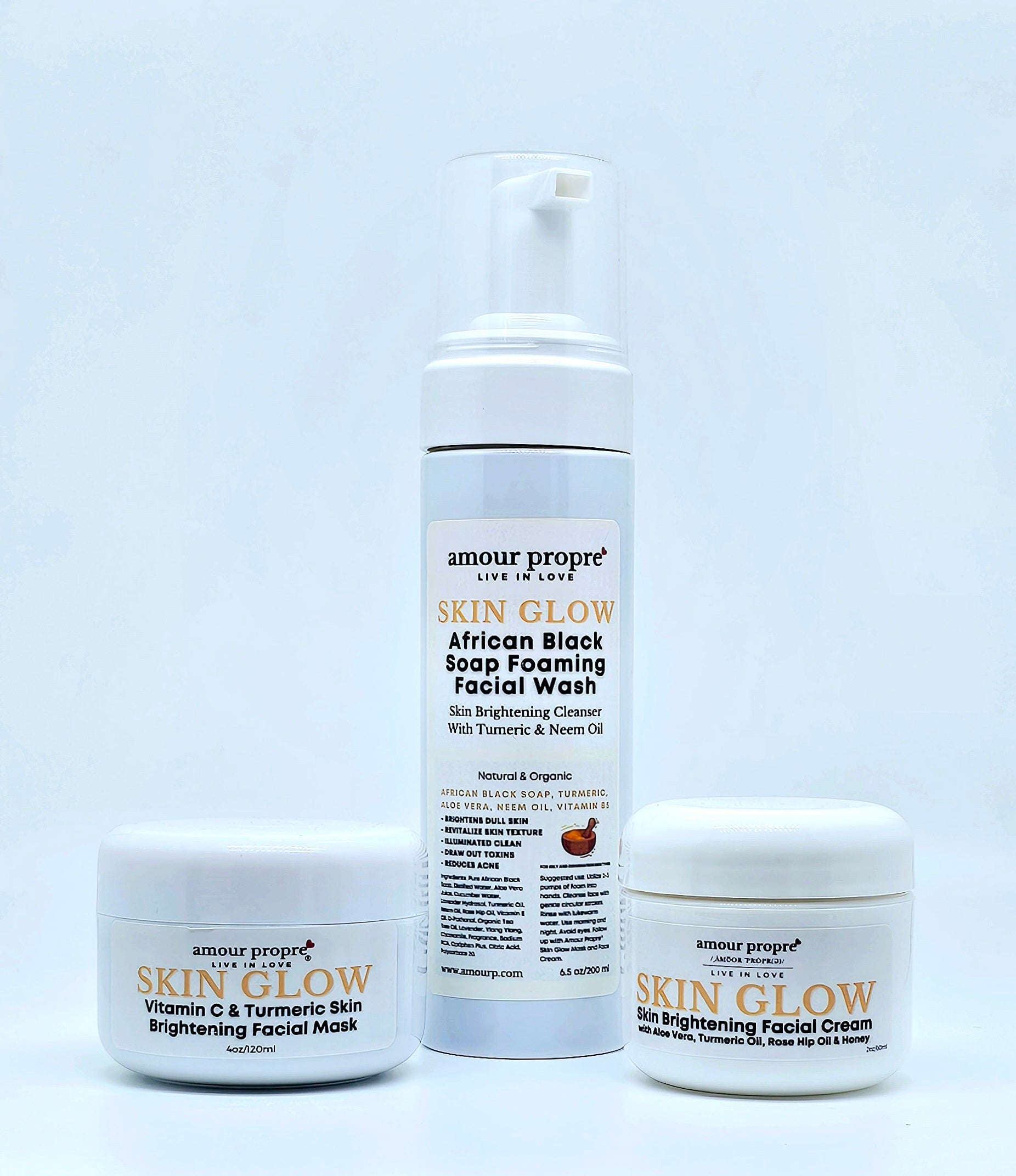 SKIN GLOW: Skin Brightening Facial Care Solution | Foaming Facial Wash, Skin Brightening Face Mask, Turmeric Face Cream